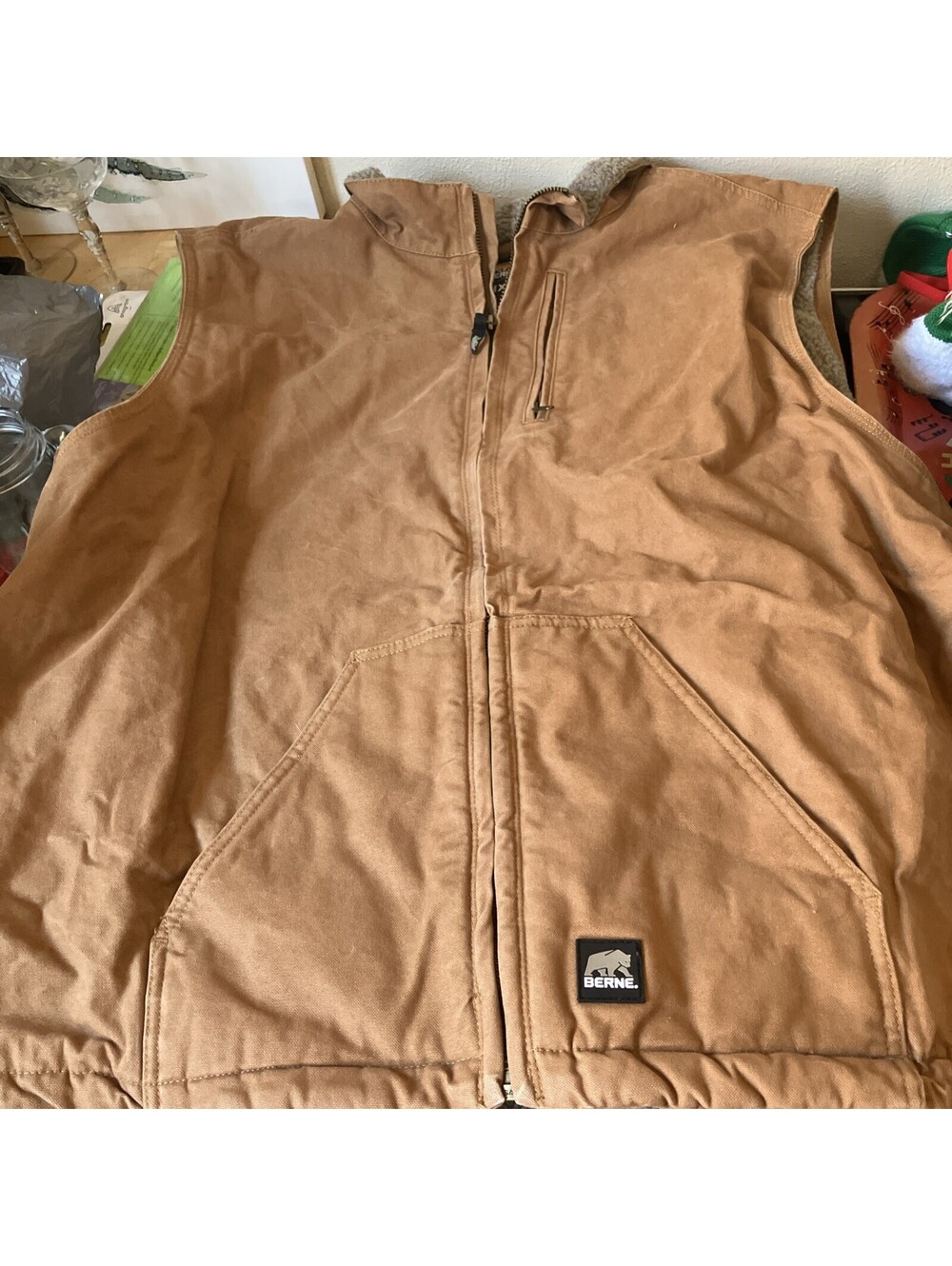 Berne Vest Mens 4xl Brown Canvas Sherpa Lined Workwear Outdoor Top